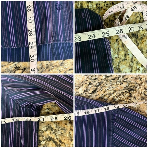 Bugatchi Uomo Men’s Purple Striped Button-Up Shirt L | Retro Y2K Goth Grunge - Picture 6 of 11